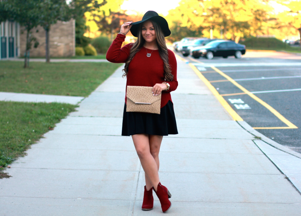 Black Floppy Hat + Red Suede Booties | Missy On Madison