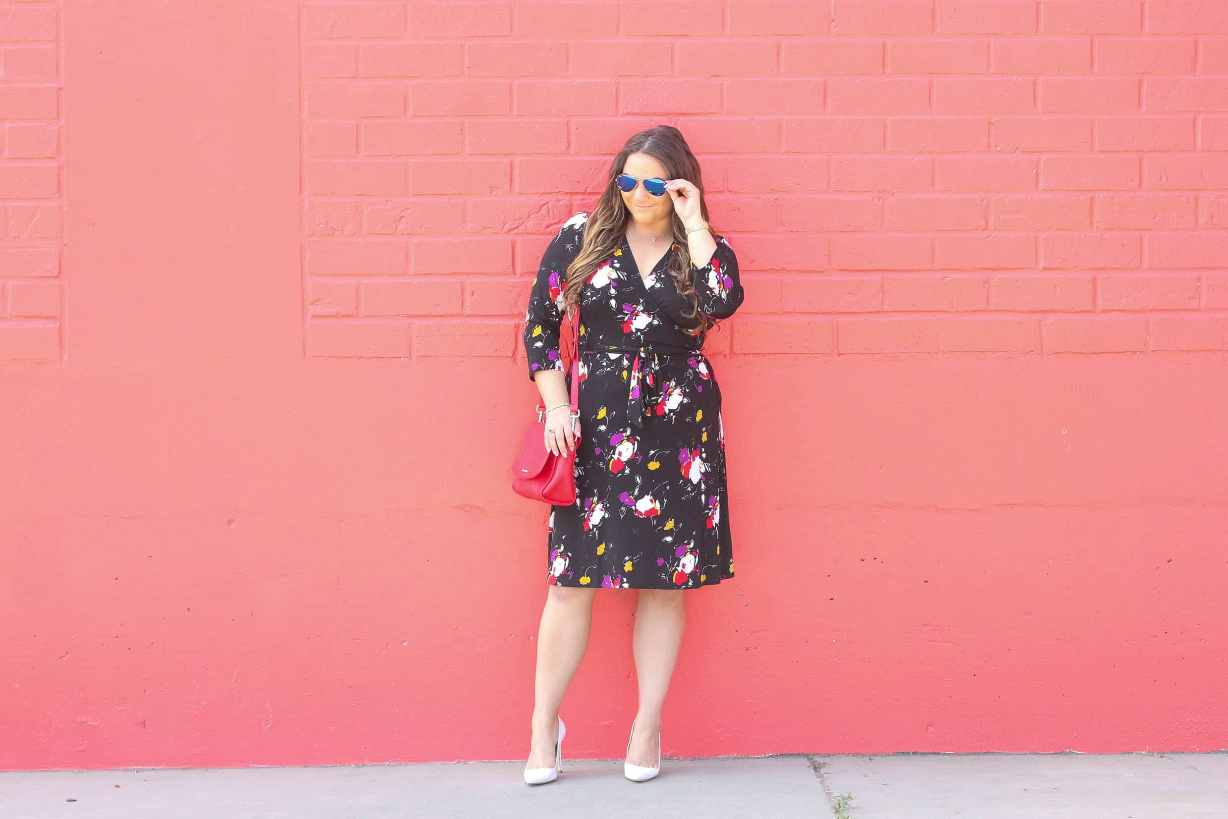 missyonmadison, missyonmadison instagram, fashion blogger, la blogger, style blogger, miss locker bags, red bag, pop of color, wall crawl, leota new york, leota new york wrap dress, fall style, nordstrom, nordstrom wrap dress, white pumps, white pointed toe pumps, bloglovin, style goals, style diaries, fashion goals, fashion diaries,