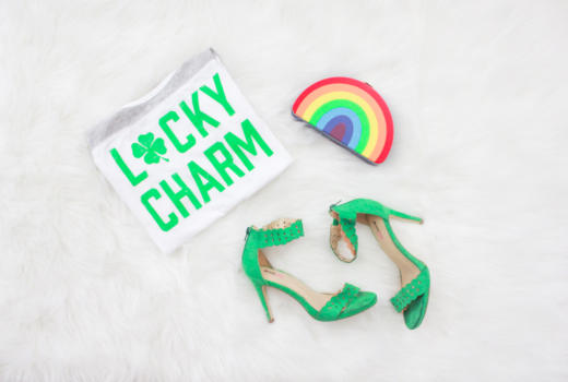 lucky t shirt, feeling lucky t shirt, green heels, green bag, rainbow purse, missyonmadison, missyonmadison blog, missyonmadison instagram, la blogger, st patricks day style guide, st patricks day guide, st patricks day outfit, st patricks day shopping, st patricks day outfit inspo, what to wear for st patricks day, outfit inspo, outfit ideas, green bag, green heels, green shoes, green tops, green dresses, melissa tierney,