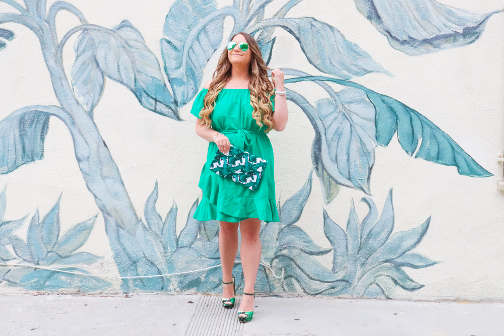 missyonmadison, missyonmadison blog, la blogger, missyonmadison instagram, palm leaf purse, palm leaf clutch, palm leaf shoes, palm leaf heels, palm leaf sandals, hawaii, hawaii bound, tropical outfit, hawaii outfit, green dress, green off the shoulder dress, green dress, la blogger, style blogger, style inspo, fashion blogger, 